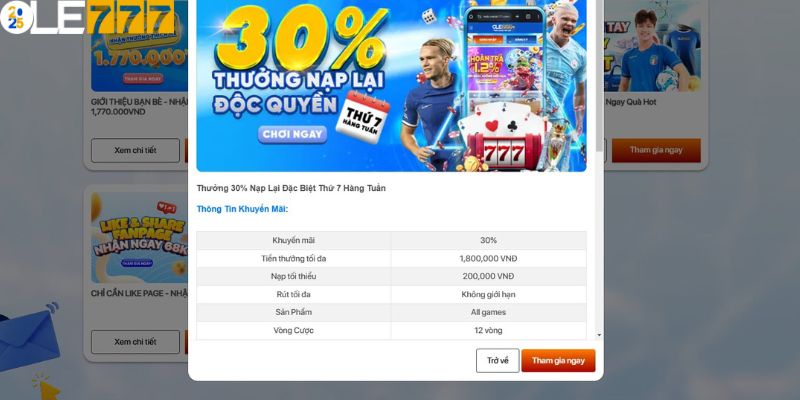 Tổng quan sơ lược chung về chương trình thưởng nạp 30% thứ 7 hàng tuần