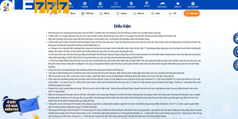 Yêu cầu tối thiểu để trải nghiệm khuyến mãi Ole777